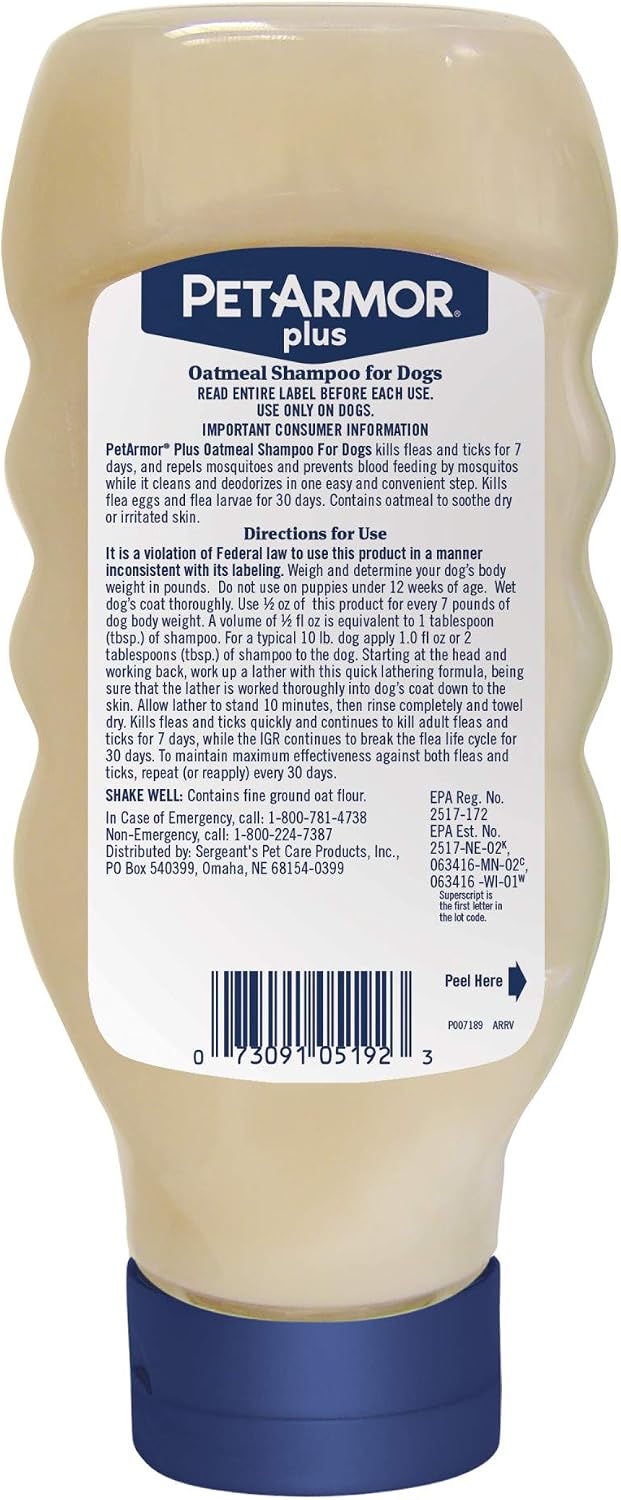 PetArmor Plus Flea & Tick Oatmeal Shampoo Dogs, 7-Day, Tropical, 18oz