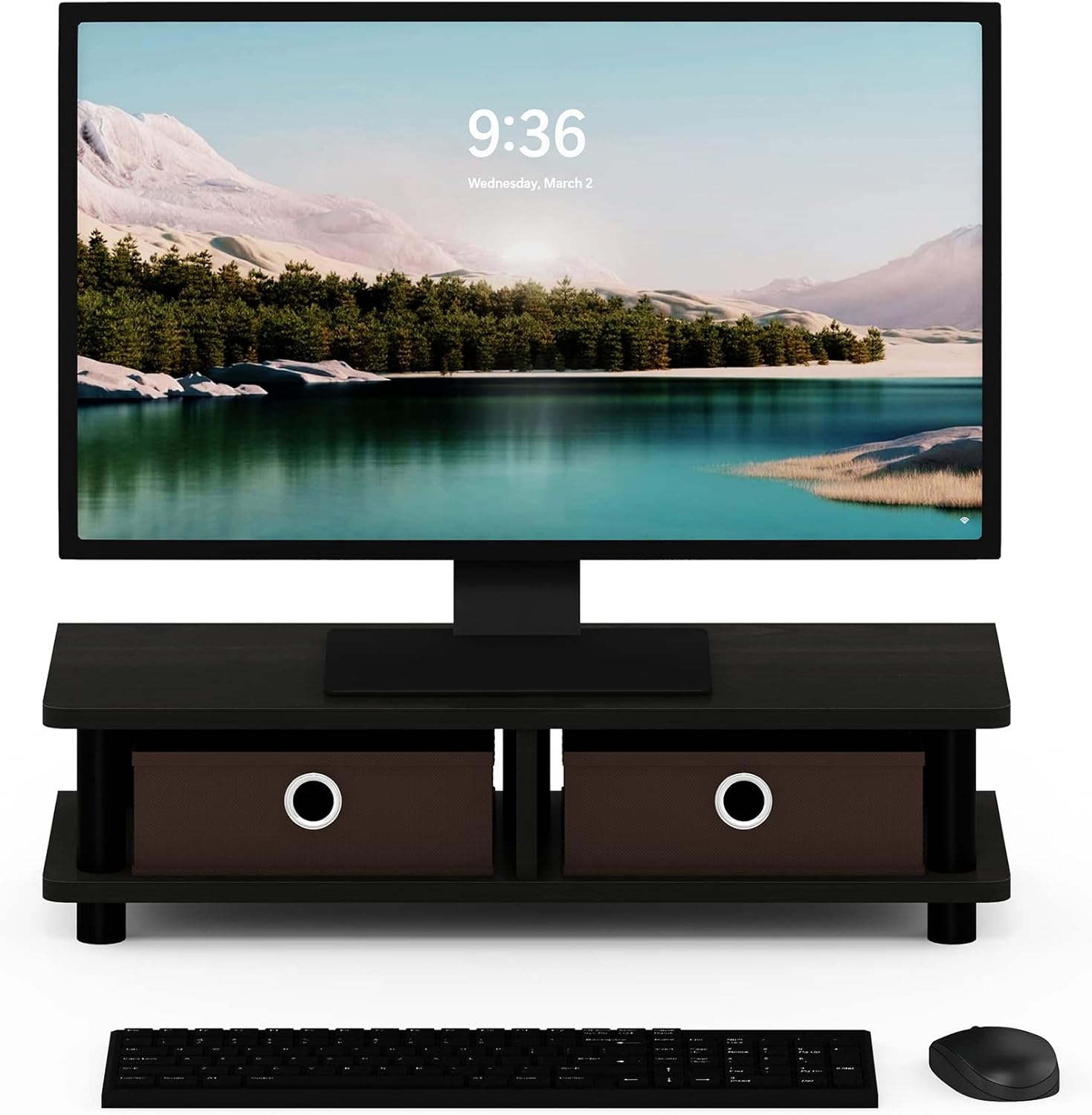 FURINNO Turn-N-Tube Monitor Stand, French Oak Grey/Black