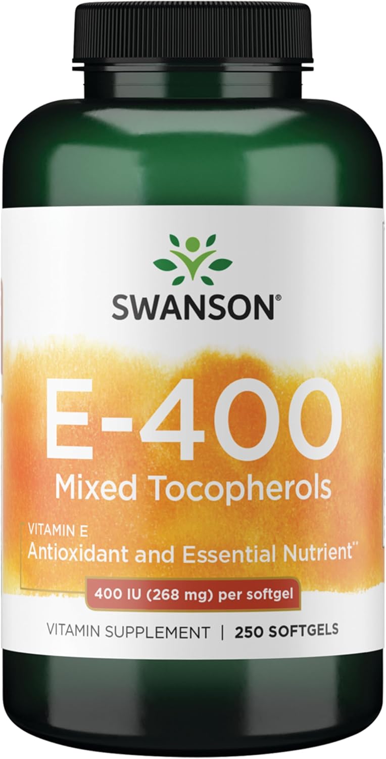 Swanson E-400 Mixed Tocopherols 400 IU, 250 Softgels | Provides 400 IU of Vitamin E from Mixed Tocopherols