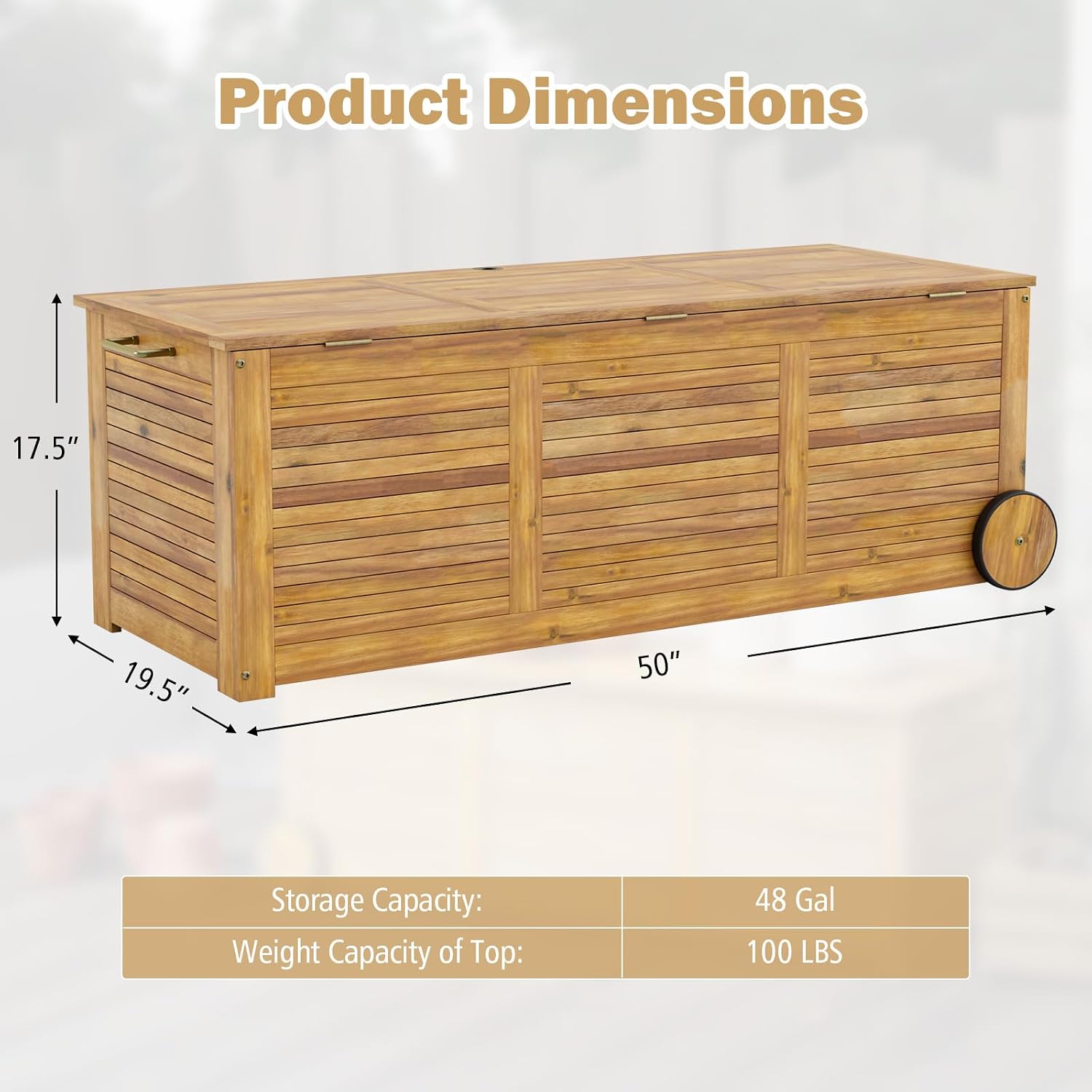Tangkula 46 Gallon Acacia Wood Deck Box, Garden Backyard Storage Bench, Outdoor Storage Container for Patio Furniture Cushions and Gardening Tools