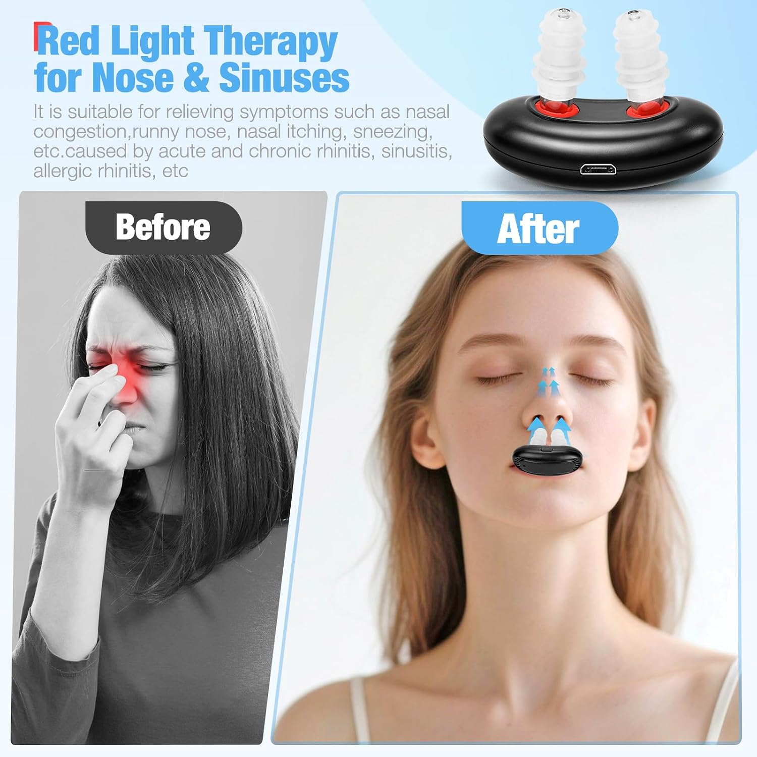 Red Light Nasal Therapy Device, Three Light Therapy Modes, Portable Red Light Therapy for Nose