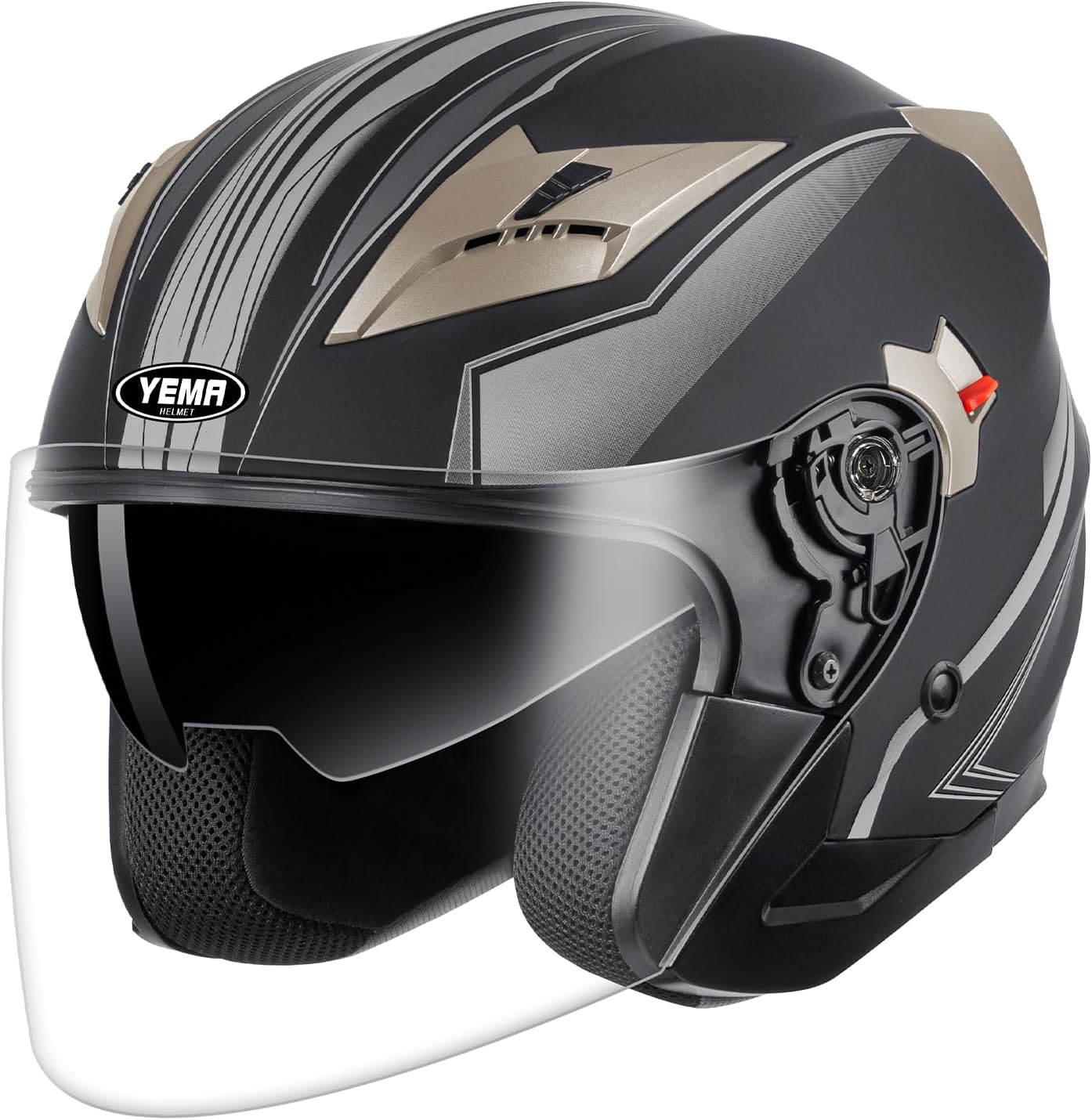 YEMA Open Face Motorcycle Helmets, DOT Approved 3/4 Moped Helmet Dual Visor Quick Release Buckle, Helmets for Adults Motorcycle Men Women Helmets for Moped Scooter Streey