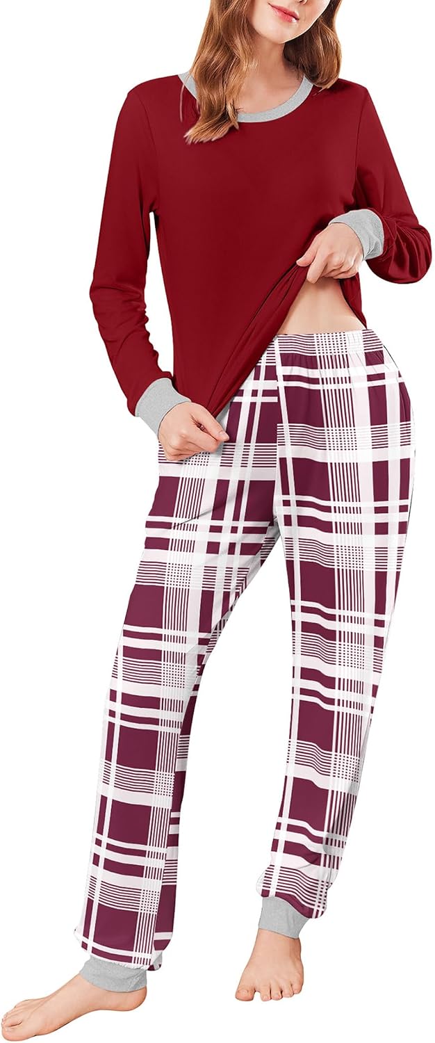 Ekouaer Womens Pajamas Sets Long Sleeve Tops with Jogger Pants
