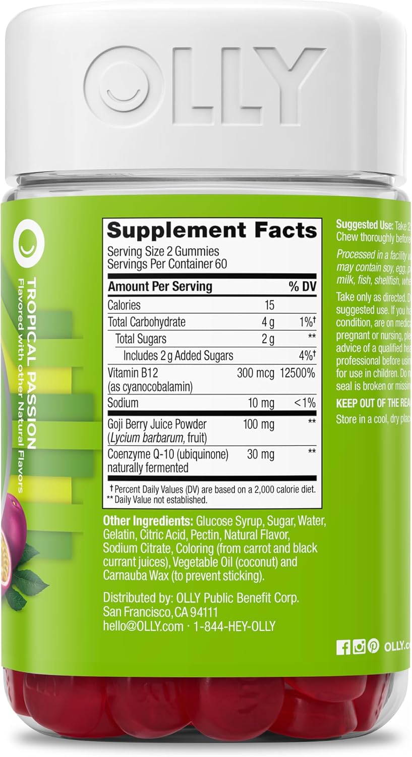 OLLY Daily Energy Gummy,Vitamin B12, CoQ10, Goji Berry - 60 Count
