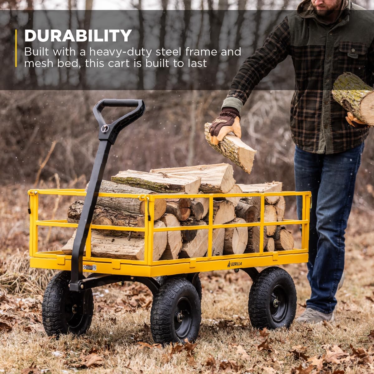 Gorilla Carts 800-Pound Capacity Heavy Duty Steel Mesh Versatile Utility Garden Wagon with Easy Grip Handle for Outdoor Hauling, Red, Model GOR800-COM | 800-lb Capacity Steel Utility Garden Cart for Homeowners and Contractors Hauling Firewood, Bricks and…