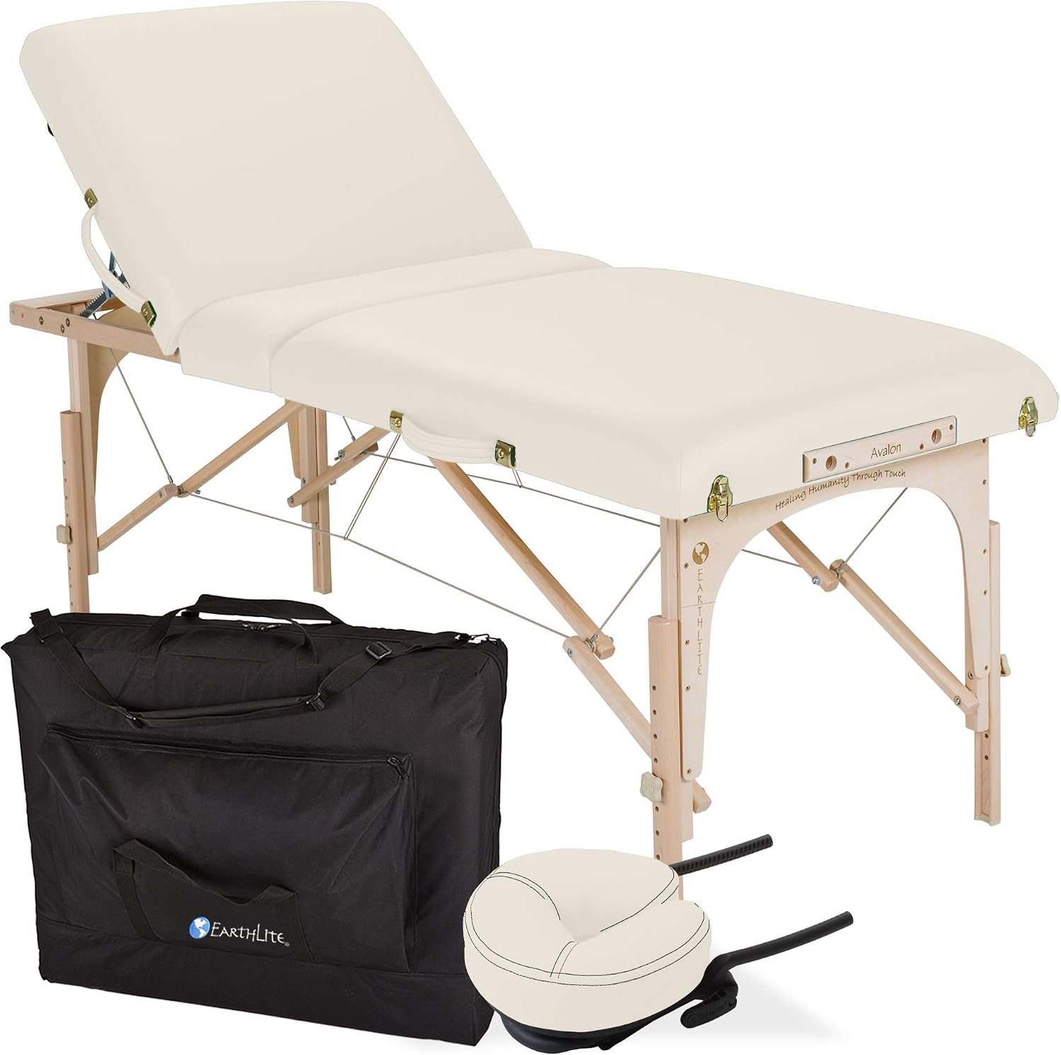 EARTHLITE Portable Massage Table Package AVALON – Reiki Endplate, Premium Flex-Rest Face Cradle & Strata Cushion, Carry Case (30”x73”)