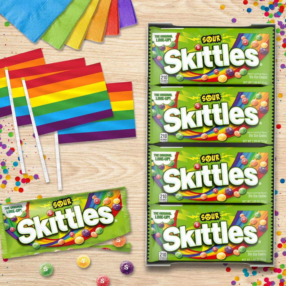 SKITTLES Sours Chewy Sour Candy Packs, Full Size Bulk Candy, Pack of 24 | Original Sour Chewy Candy, Individually Wrapped Full Size Packs