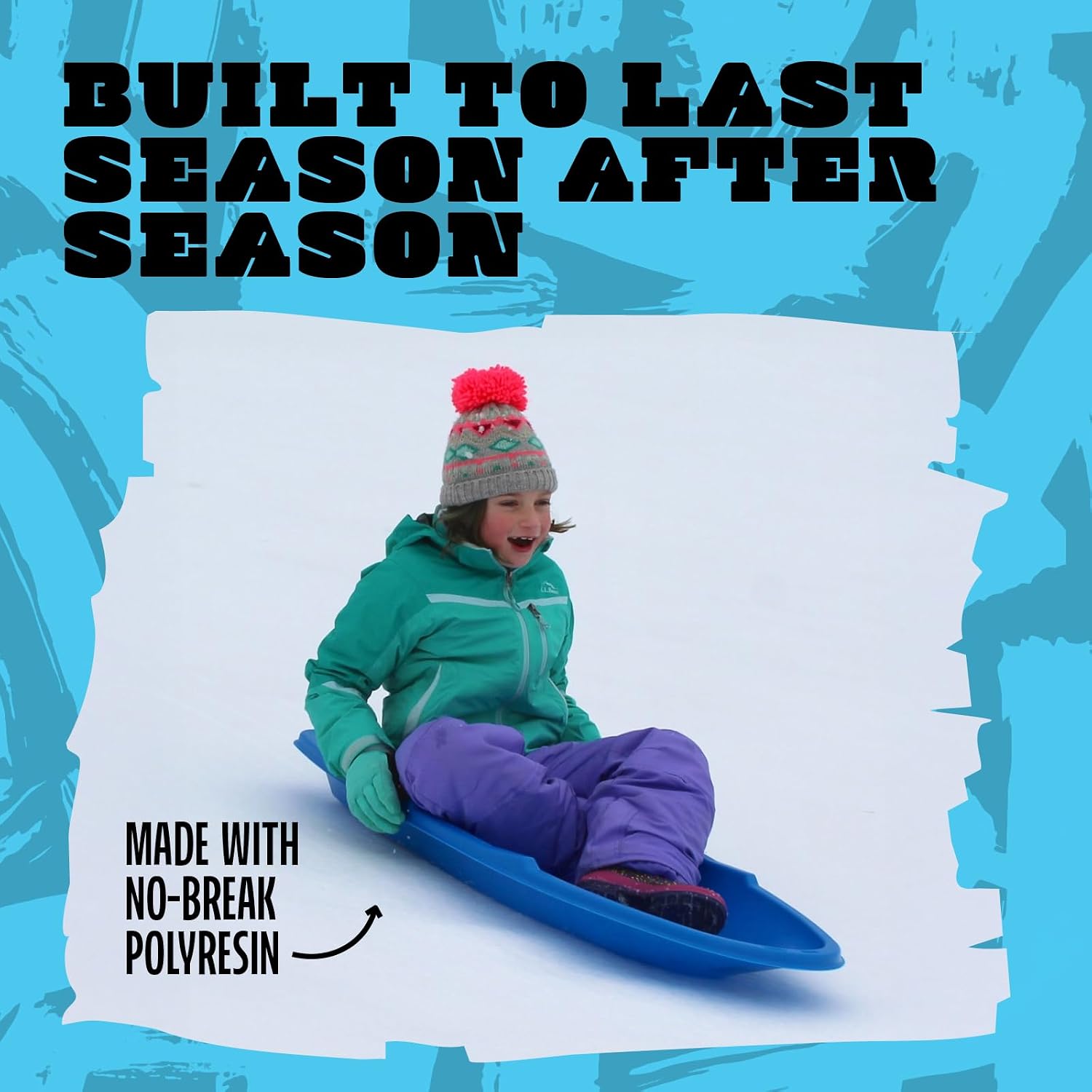 Flexible Flyer Winter Lightning Snow Sleds for Kids and Adults (3-Pack) - 48 Inch Toboggan Style Plastic Sled with Hard Bottom for Fast