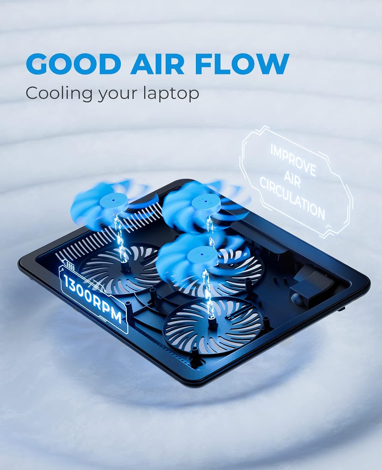 havit HV-F2056 15.6"-17" Laptop Cooler Cooling Pad - Slim Portable USB Powered (3 Fans), Black/Blue | Three quiet USB-powered fans circulate air below the laptop, two height settings improve viewing and typing comfort