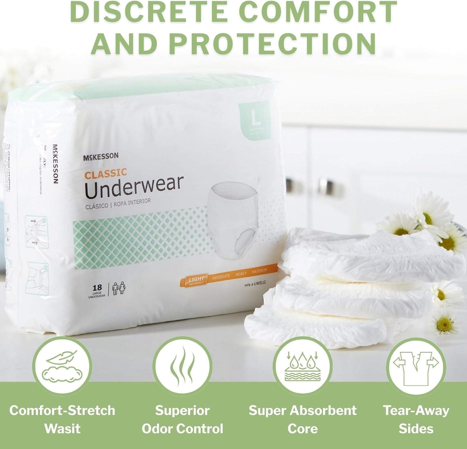 McKesson Classic Adult Incontinence Underwear, Large, Light, 58 in, 72 ct | Postpartum and Incontinence Support