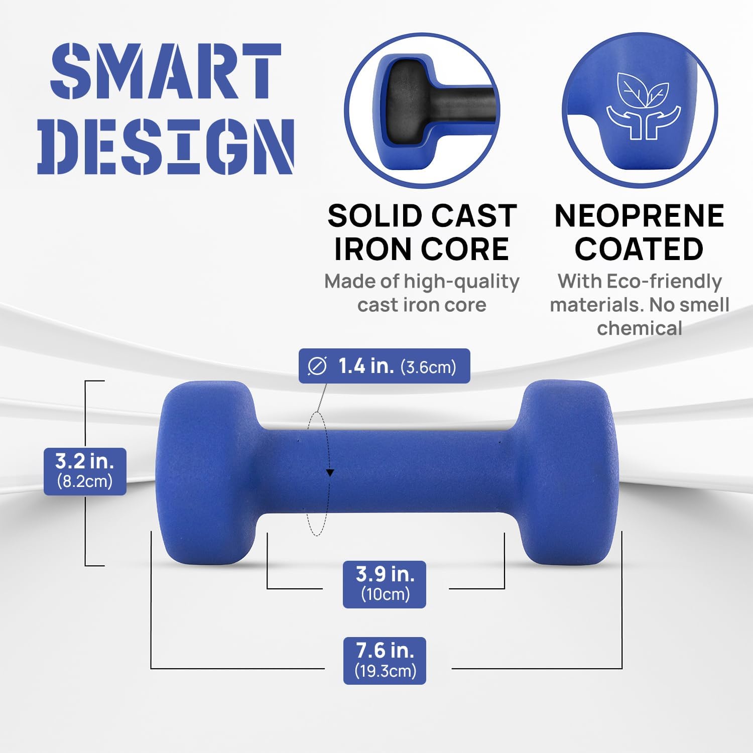 Yes4All Neoprene Coated Dumbbell Hand Weight Sets of 2 - Multiple Weight Options with 15 Colors, Anti-roll, Anti-Slip, Hexagon Shape
