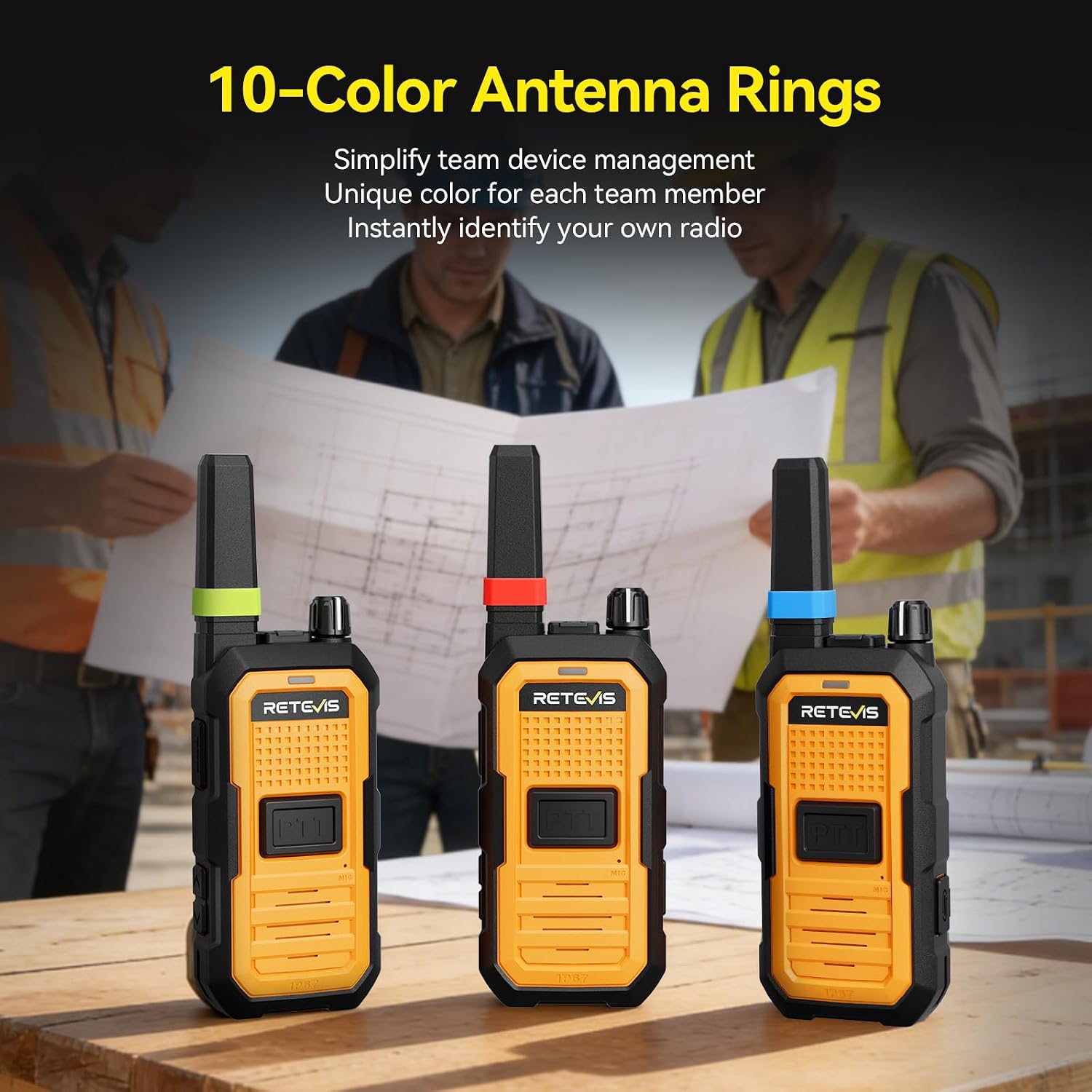 Retevis RB48A IP67 Waterproof Walkie Talkies Long Range Adults | for Manufacturing Construction, Heavy Duty 2 Way Radio, Noise Reduction, Large PTT