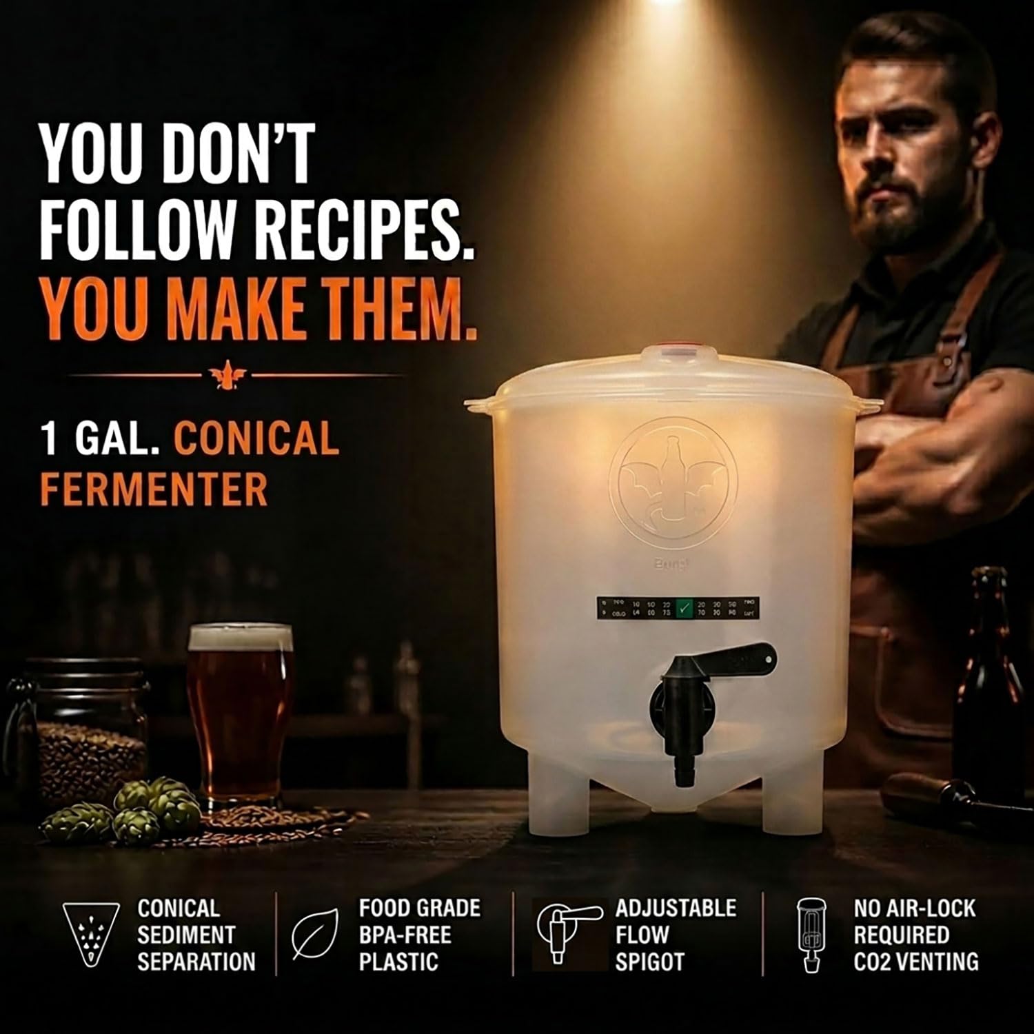 Premium Beer Kit Bonus with Bottles - Conical Fermenter Eliminates Sediment and Makes Great Tasting Home Made Beer - 1 Gal. Pilsner, Stout
