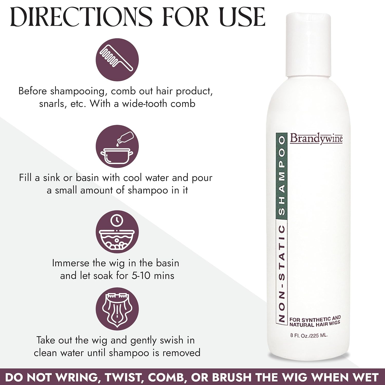 Non Static Shampoo for Synthetic & Human Hair Wigs, Hairpieces - 8 Fl Oz