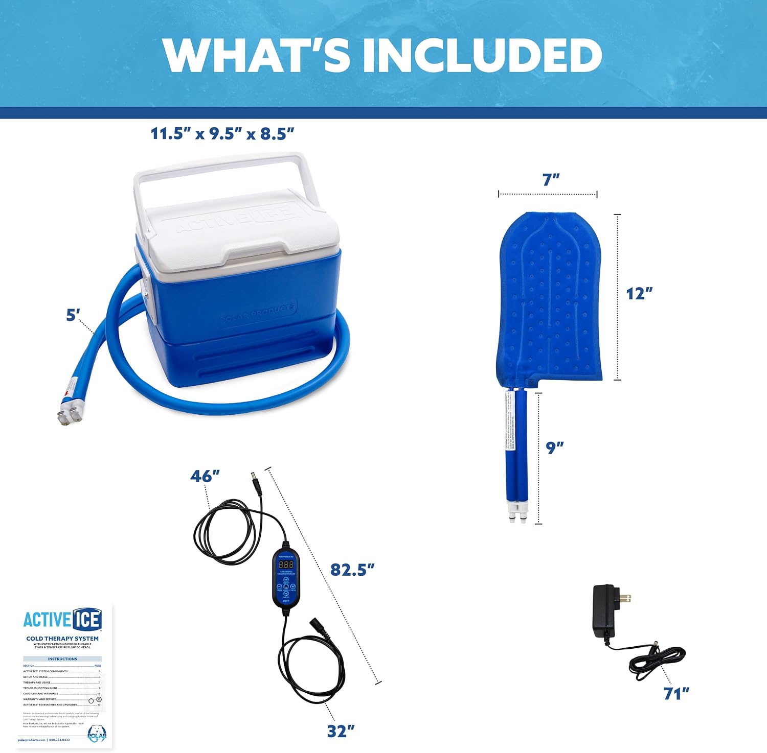 Polar Active Ice 3.0 | 9 QT Cold Therapy Ice Machine| Programmable Timer | 6 in 1 Universal Pad | Cryotherapy Pain Relief System | Ace Bandage Style Compression