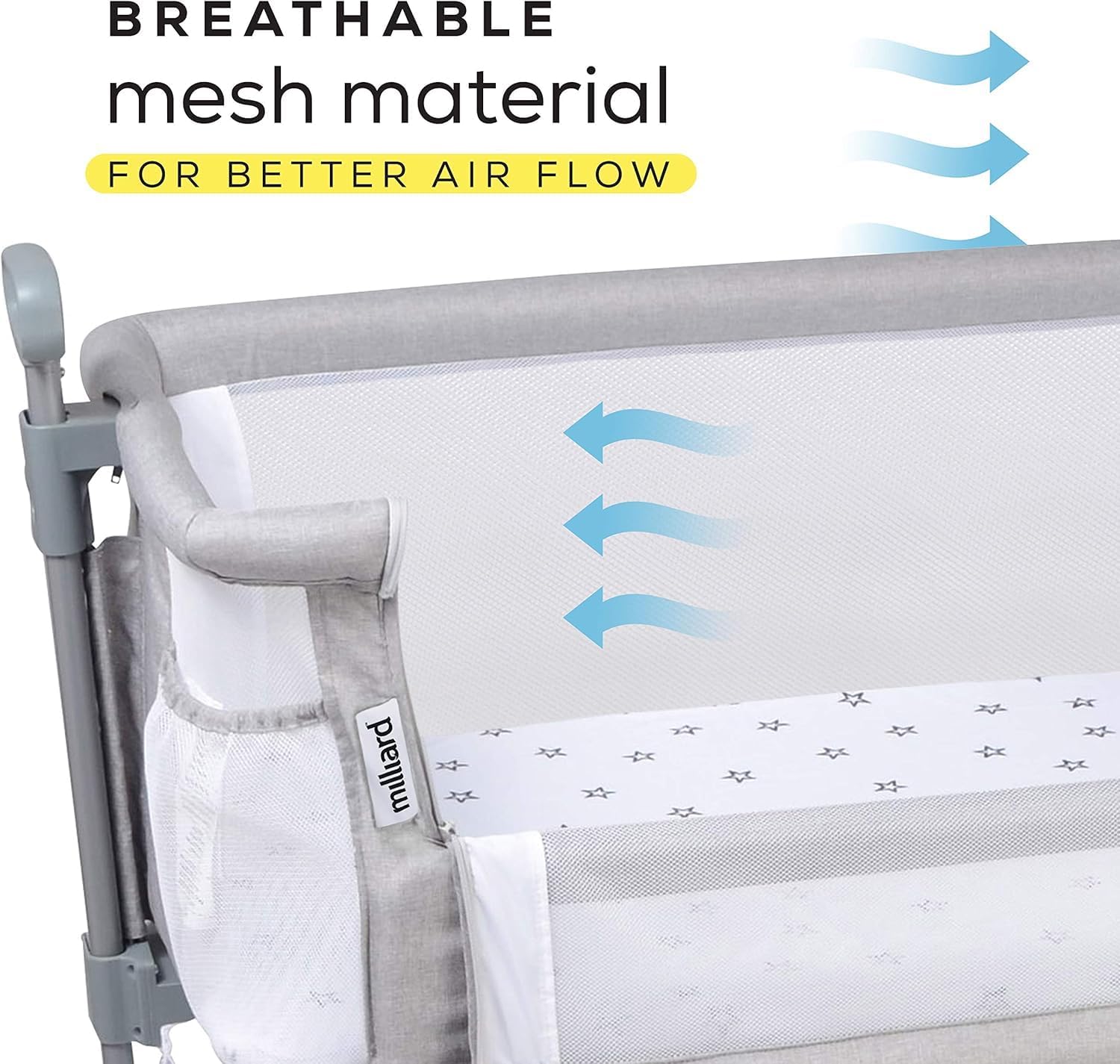 Milliard Baby Bedside Bassinet Sleeper, Bassinet for Newborn with Plush Mattress, Mesh Breathable, Adjustable Side Sleeper Portable Crib for Infant