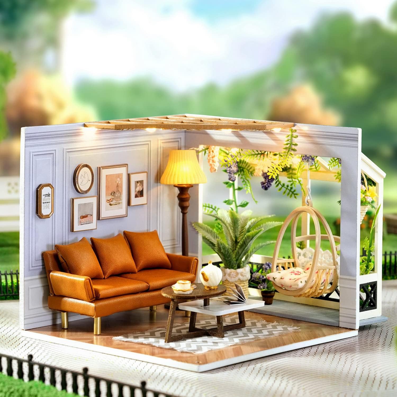 DIY Miniature Dollhouse Kit with Furniture Plus Dust Proof | 1:24 Scale Creative Room Mini Wooden Doll House Accessories for Kids Teens Adults Aged 14+(Beach Cottage)