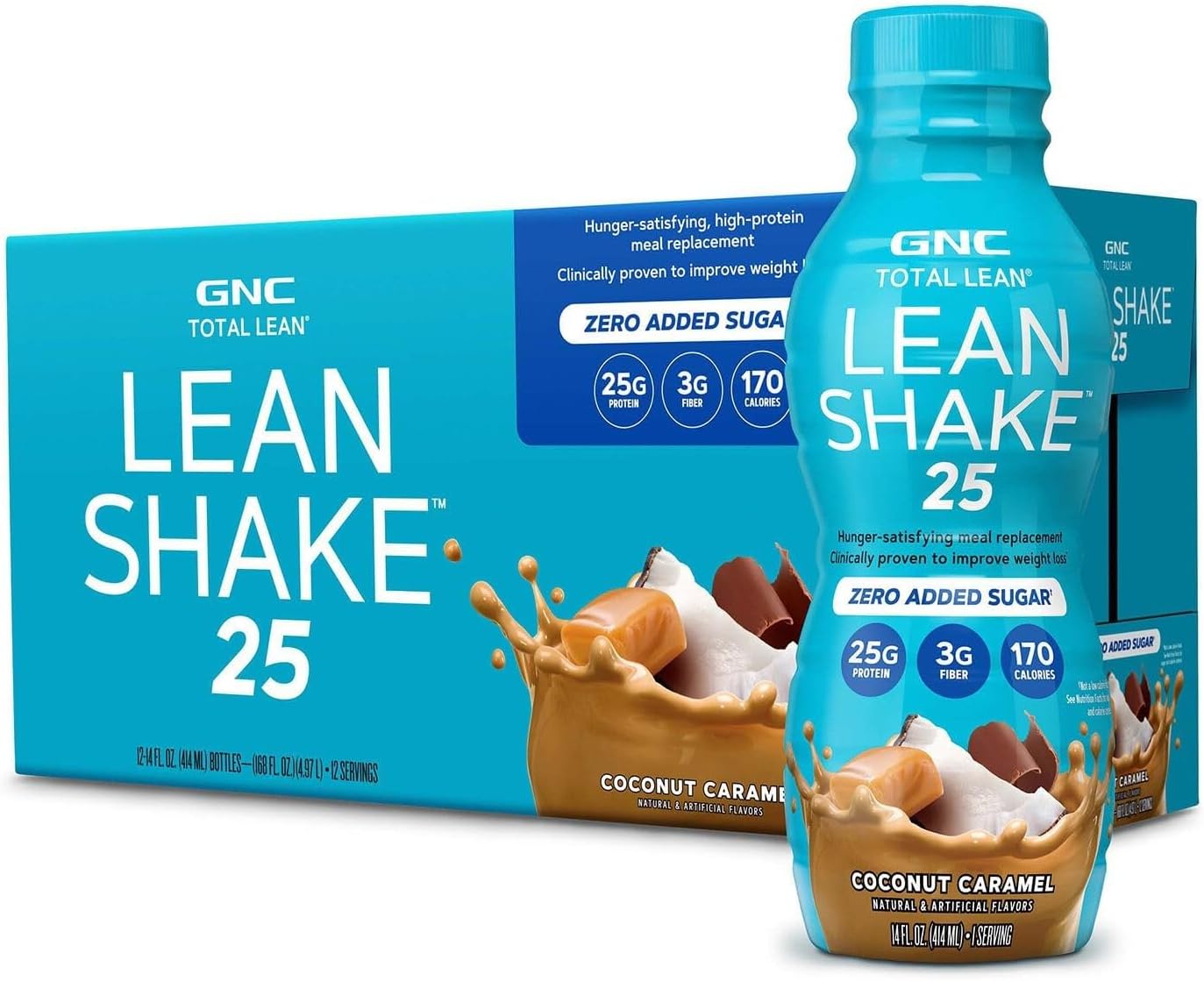 GNC Lean Shake 25 Protein Shake, Clinically Proven Weight Management, Meal Replacement, 25g Protein with Zero Added Sugar, Ready to Drink, Vanilla Bean, Pack of 12