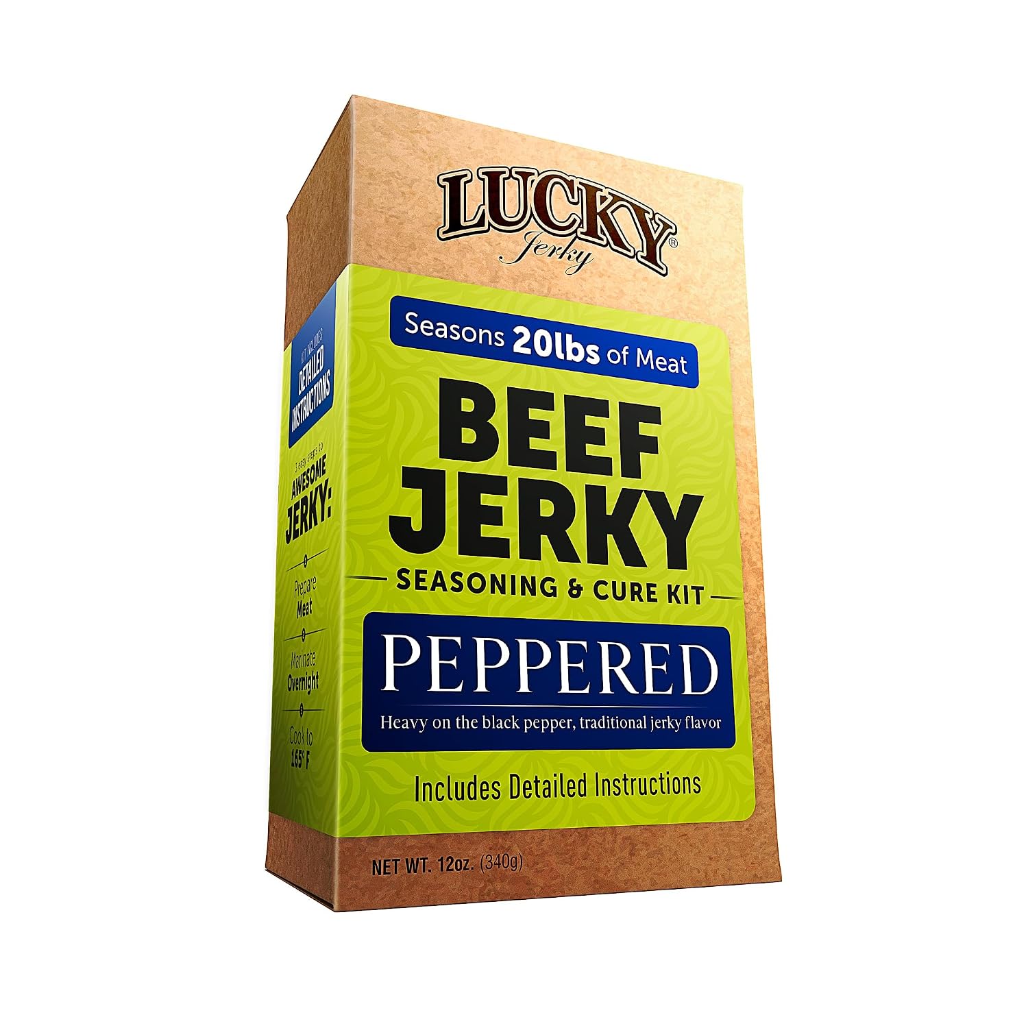 Lucky Jerky Ultimate Savory DIY Beef Jerky Seasoning and Cure Kit, 12 Oz | Make Your Own with Original, BBQ, Teriyaki, and Sweet & Spicy, Seasons 5 lbs per Flavor, 20 lbs Total