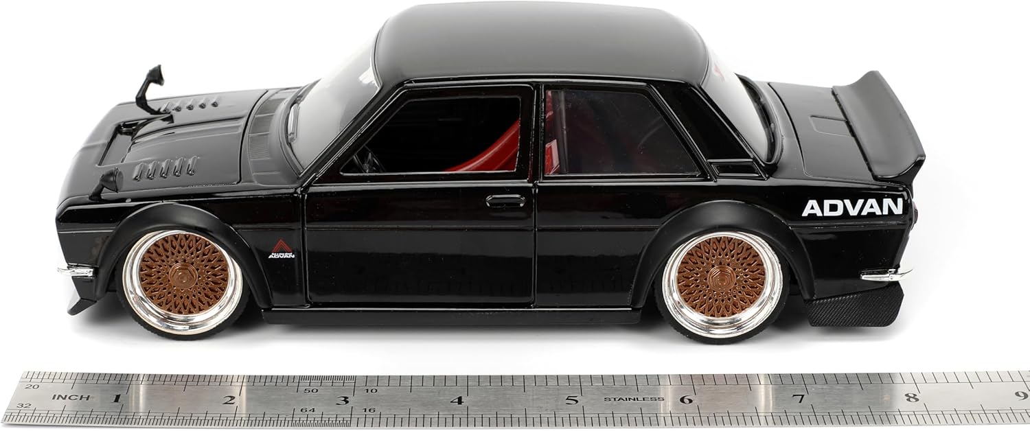 Jada Toys JDM Tuners 1:24 Scale Die-Cast 1973 Datsun 510 – Opening Doors, Detailed Interior, Rubber Tires, Collectible for Ages 8+(Gloss Black)