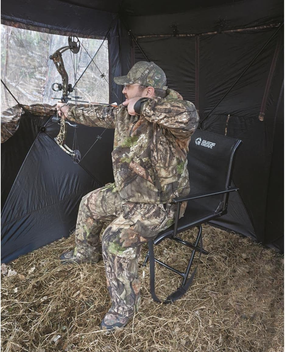 Guide Gear Big Boy Hunting Blind Chair with Armrests, Portable Folding Seat for Shooting, Comfortable Spin Swivel, 500-lb. Capacity