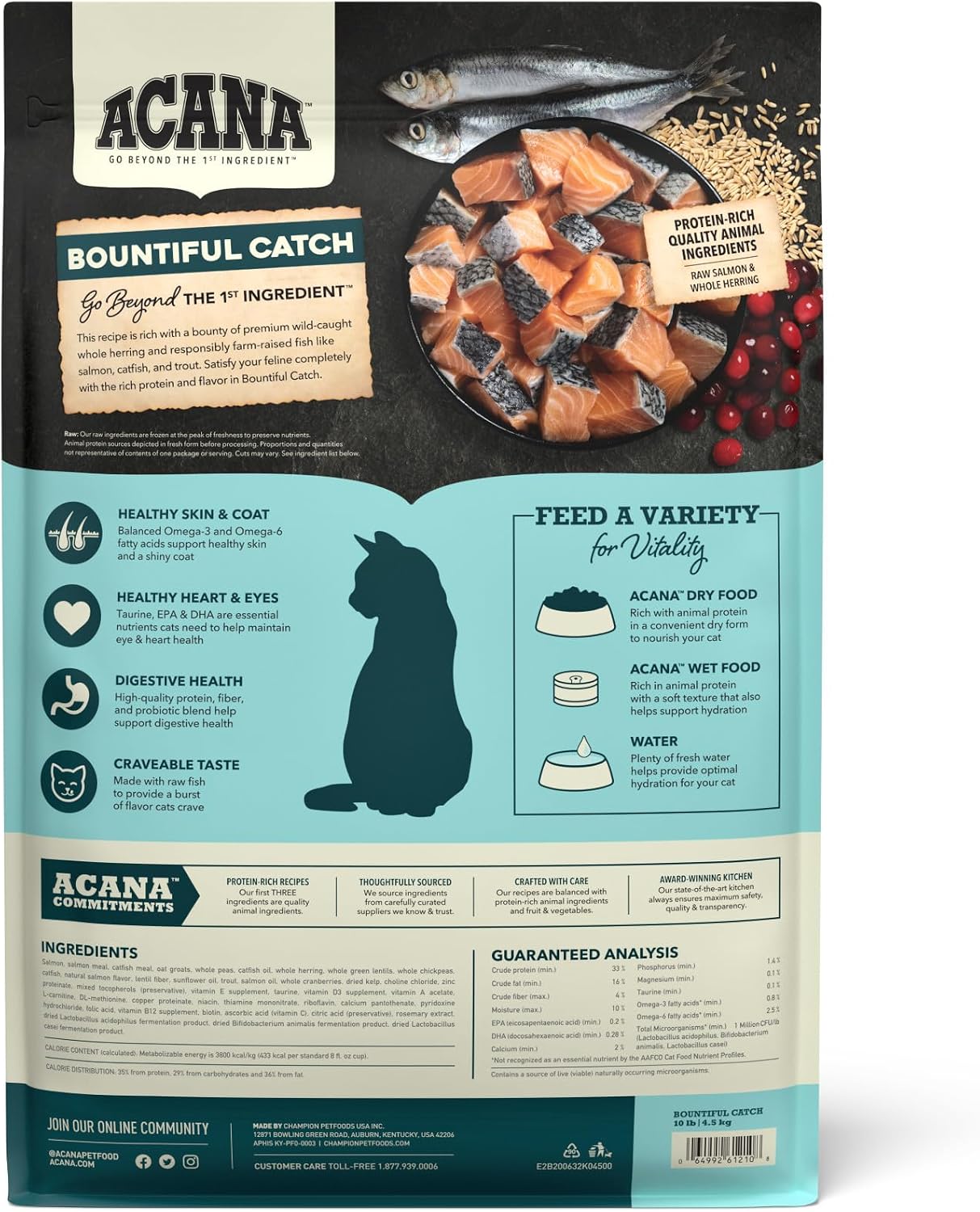 ACANA Dry Cat Food Bountiful Catch Salmon Catfish and Herring 4lb Bag