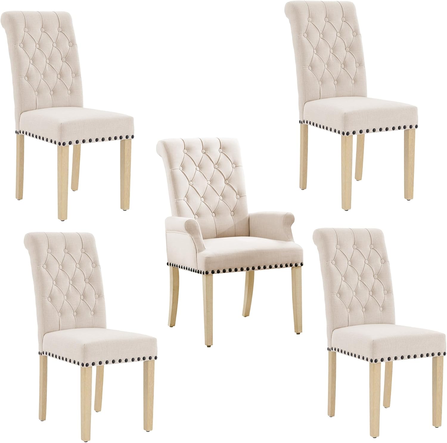 adochr Dining Chairs with Arms,Linen High Back Dining Room Chairs, Beige