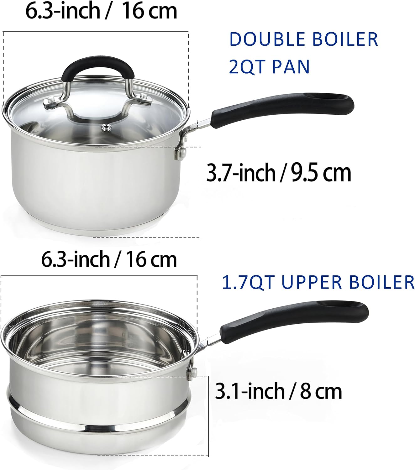 Cook N Home Double Boiler Set 1.5 Qt Insert & 2 Qt Stainless Steel Saucepan