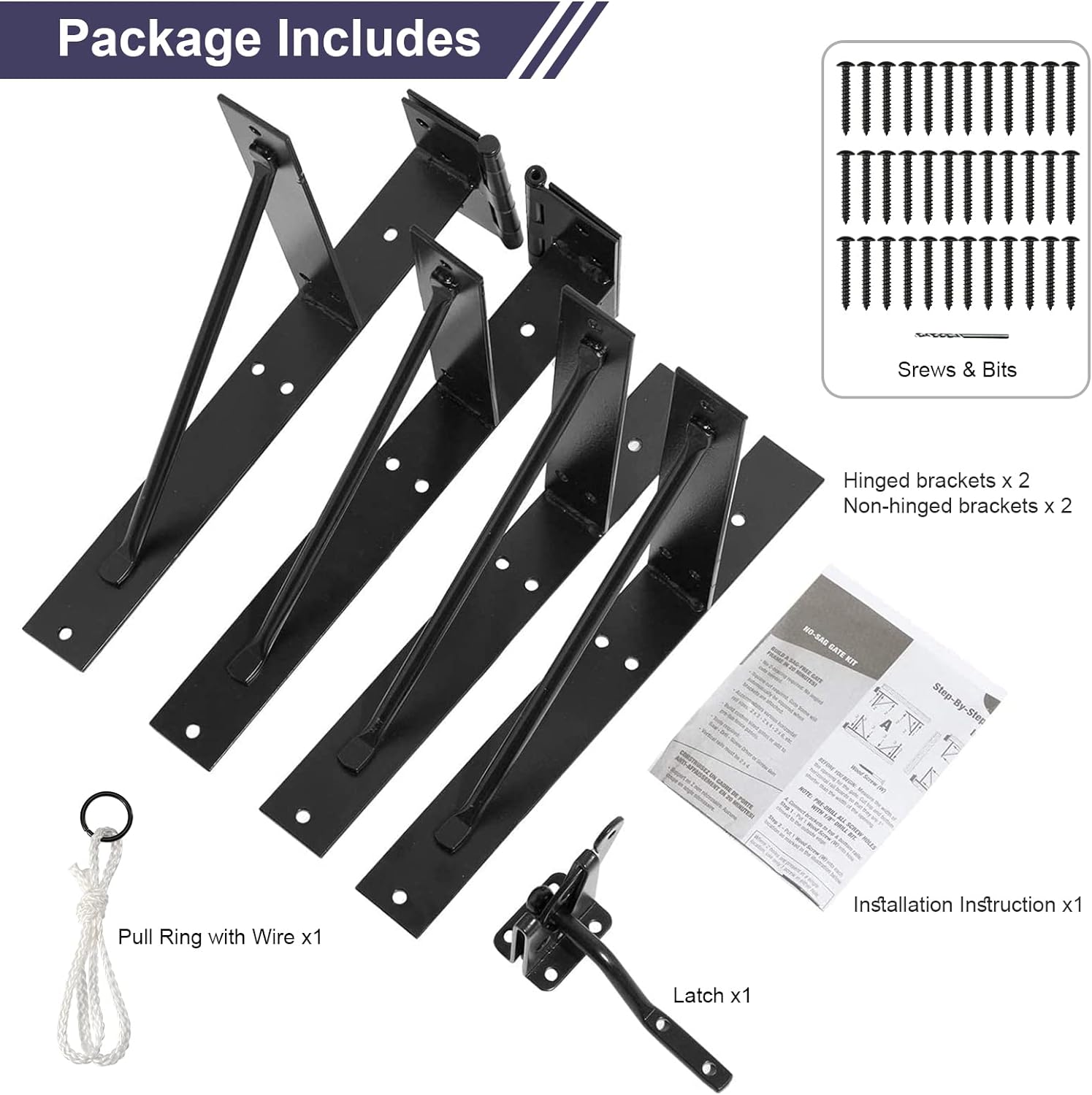 Anti Sag Gate Kit Heavy Duty No Sag Kit for Wooden Gate Fence with a Gate Latch