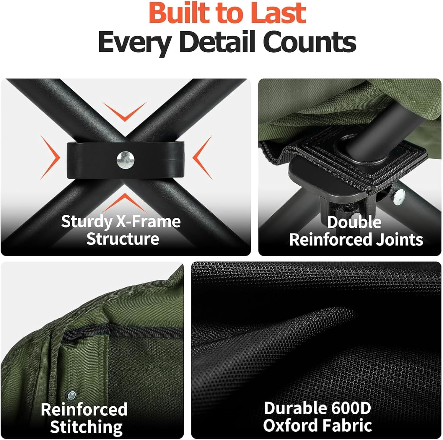 Overmont Oversized XL Camping Chair for Adults - 500lbs Support Heavy-Duty Padded Folding Chair with Side Pocket Cup Holder Cooling Bag for Outdoor Sports Garden Beach Fishing Lawn Black
