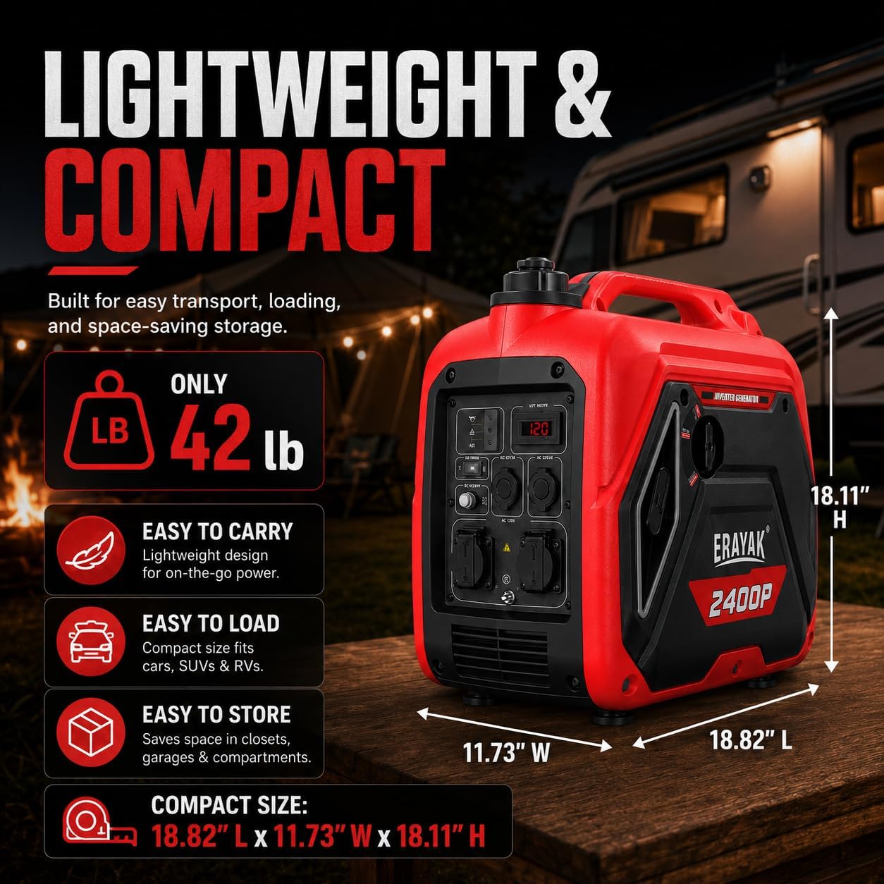 ERAYAK 4500W Portable Inverter Generator for Home Use, Super Quiet Small Generator for Camping Outdoor Emergency Power Backup, Gas Powered Engine, ECO Mode, EPA Compliant