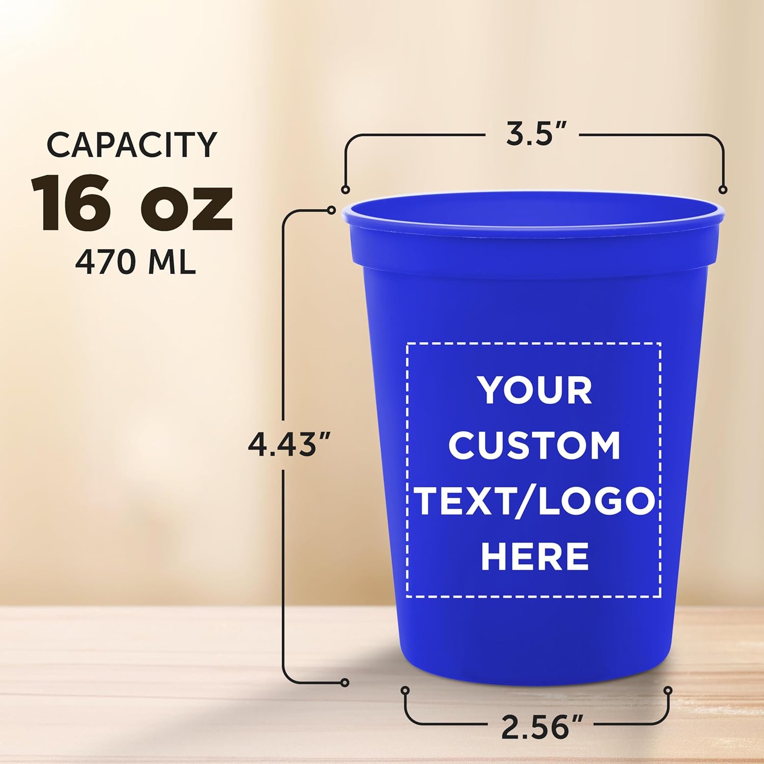 DISCOUNT PROMOS Custom Plastic Stadium Cups 16 oz. Set of 10/50/100, Personalized Bulk Pack - Perfect for Birthdays, Weddings, Picnic, Beach