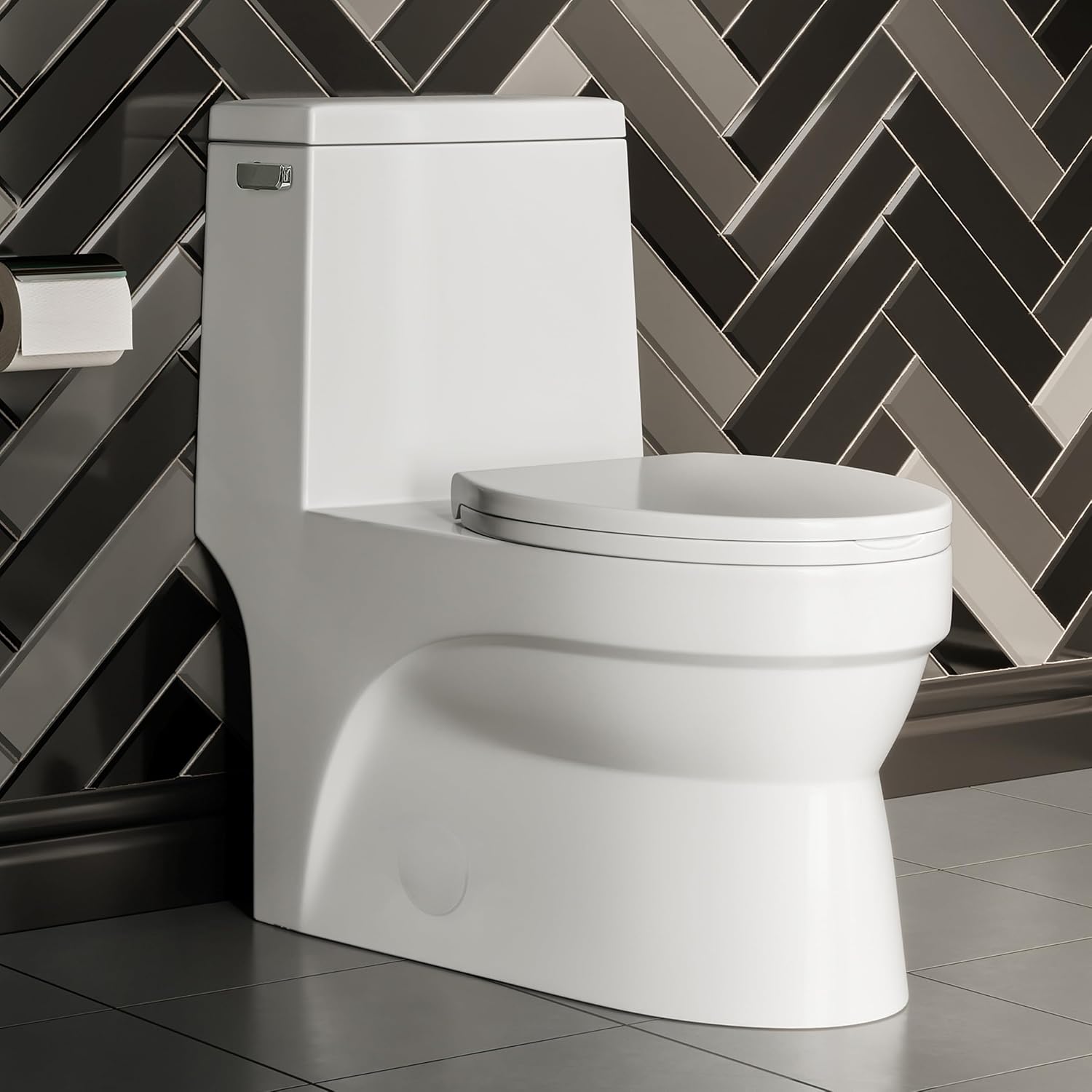Swiss Madison SM-1T123 Virage One Piece Toilet, Modern Toilets For Bathrooms, ADA Toilet, Elongated Left Side Flush Handle Toilet 1.28 GPF