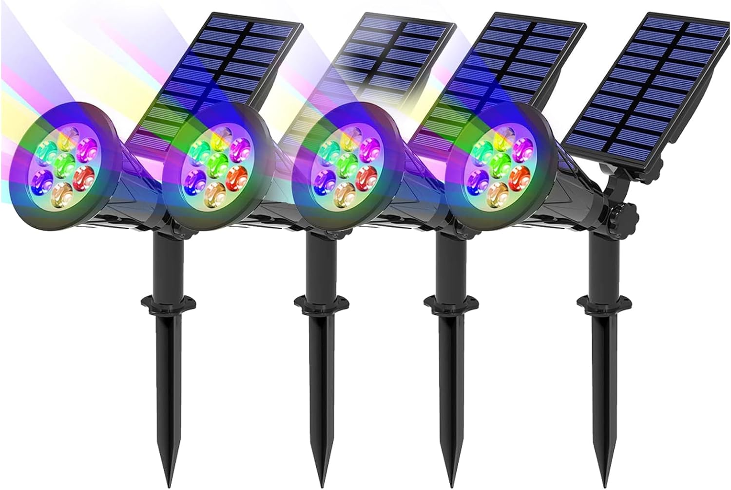 T-SUN Color Changing Solar Spot Lights Outdoor Waterproof, 7 LEDs, 2 Pack | 7 Color Changing Modes, IP65 Waterproof Dusk to Dawn Solar Uplights for Tree, Patio, Yard, Garden, Driveway, Pool Area
