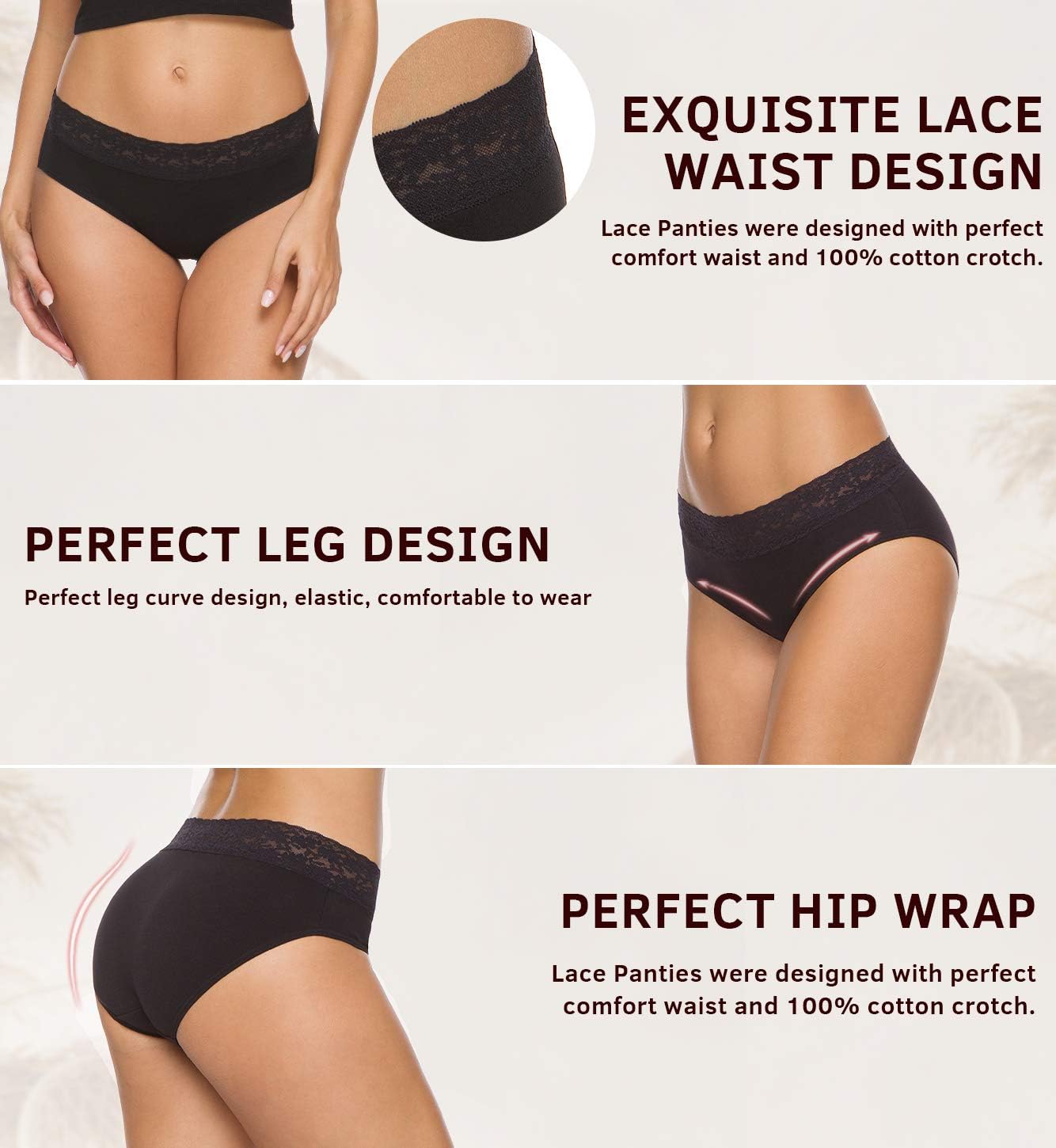 Hipster Panties for Women Underwear Lace Bikini Hip-huggers Panties 5 Pack