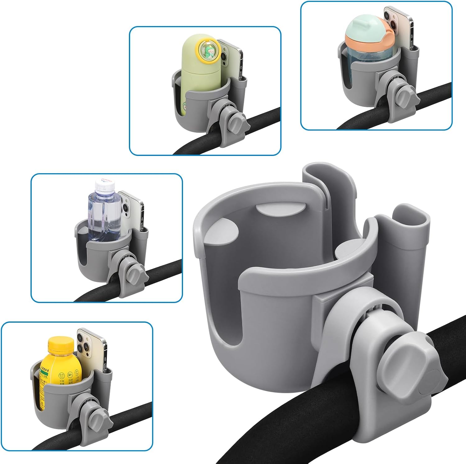 Accmor Stroller Cup Holder with Phone Holder, Bike Cup Holder, Universal Cup Holder for Uppababy Nuna Strollers, 2-in-1 Drinks Holder for Walker