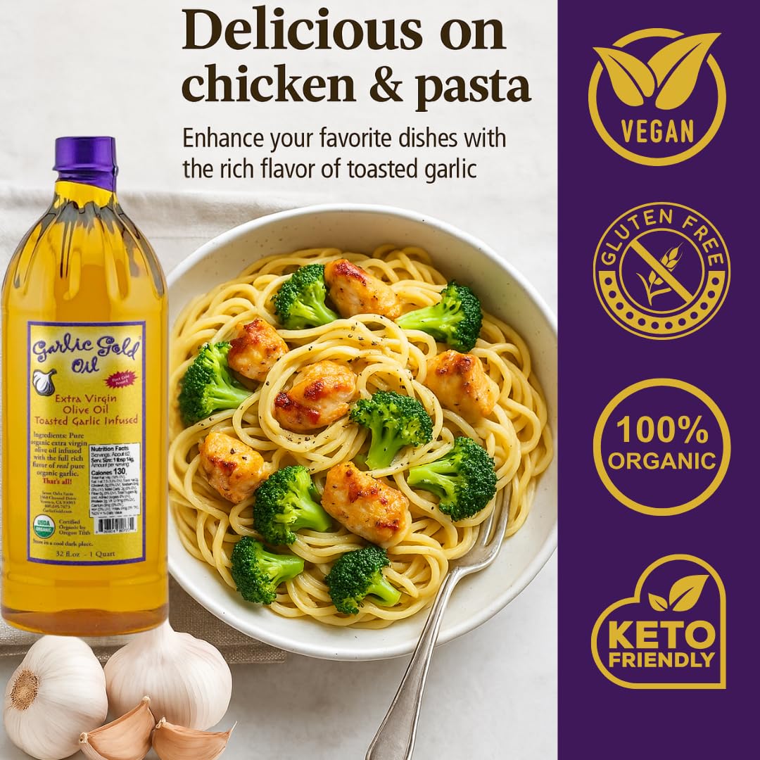 Garlic Gold Extra Virgin Olive Oil Infused with Garlic, Premium Certified USDA Organic, Low FODMAP, Cold Pressed (250 mL, 6 Pack) | 8.44 Fl Oz - 250 ml (6 Pack), First Cold Pressed, Hand Crafted, Artisanal, USDA Organic, Low FODMAP, Gluten Free