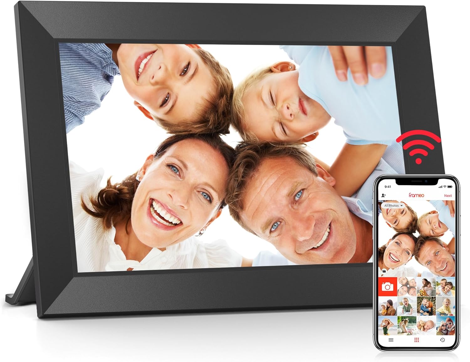 BIGASUO Digital Picture Frame, 10.1" Frameo Digital Frame WiFi with 32GB Memory, 1280x800 IPS Touch Screen