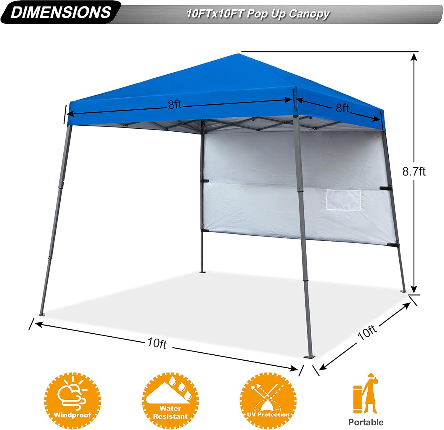 ABCCANOPY Outdoor Pop Up Canopy 10x10 Beach Camping Canopy with 1 Sun Wall, Bonus Backpack Bag, Stakes and Ropes, Sky Blue | Backpack Carry Bag, Stakes & Guy Ropes Included, Easy Setup; For Beach, Camping, Backyard