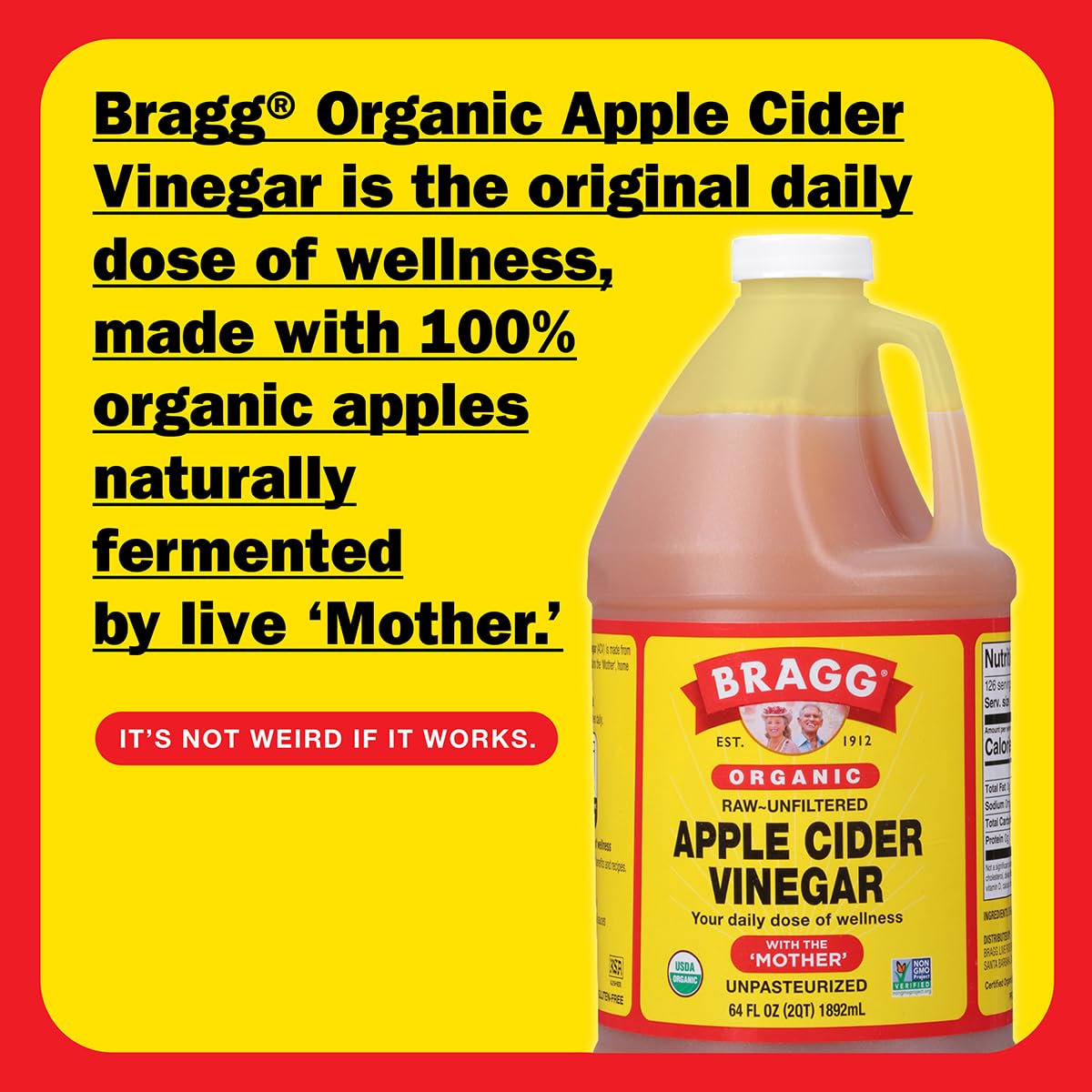 Bragg Organic Raw Apple Cider Vinegar, 32 Ounce - 1 Pack | Raw and Unfiltered
