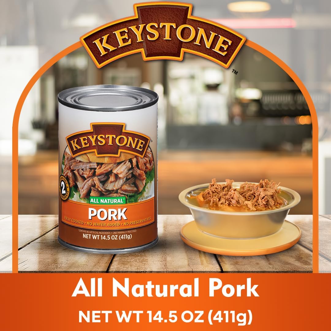 Keystone Meats All Natural Heat and Serve Ground Beef 14 Oz Fully Cooked Canned Meat Shelf Stable Emergency Survival Canned Food Ready to Eat No Preservatives Gluten Free Made in USA Pack of 2