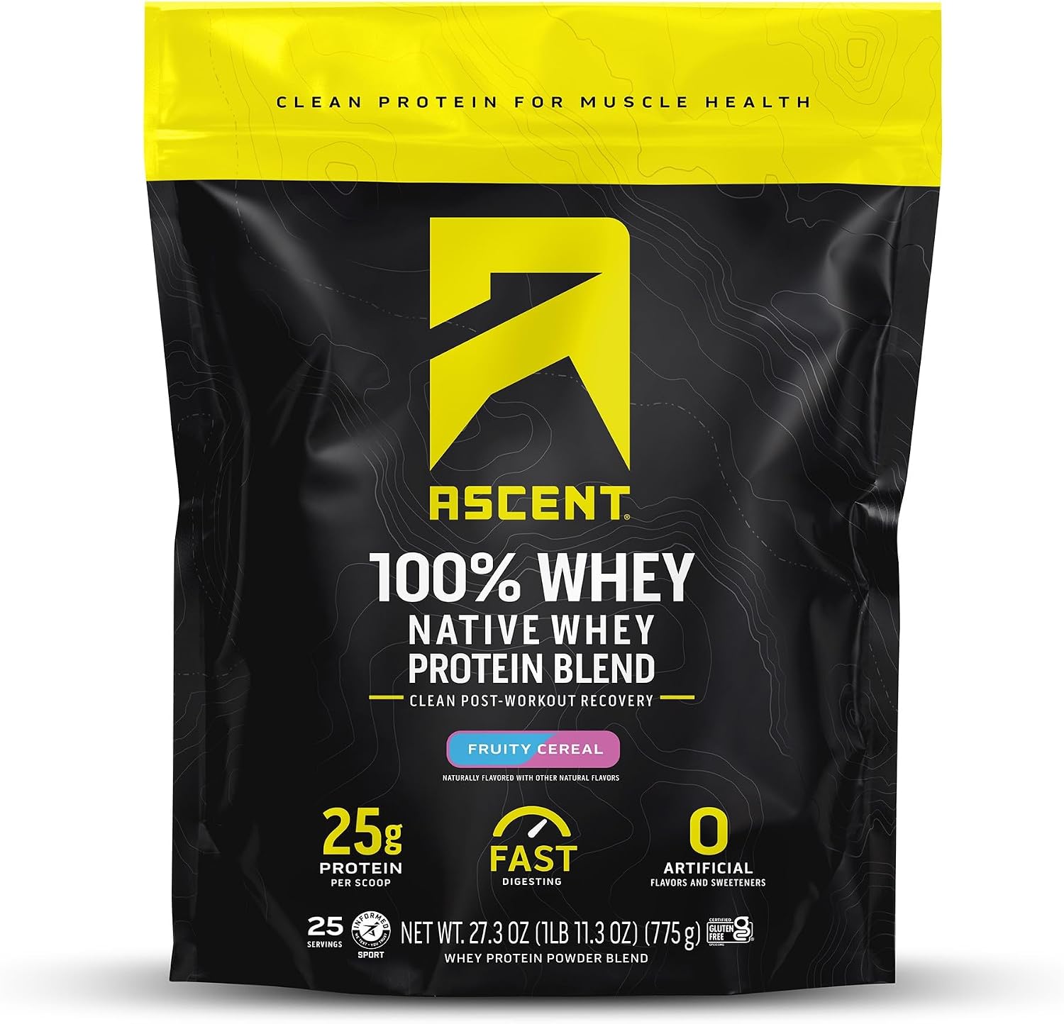 Ascent 100% Whey Protein Powder - Post Workout Whey Protein Isolate, Zero Artificial Flavors & Sweeteners, Gluten Free, 5.5g BCAA, 2.6g Leucine, Unflavored 2 lb