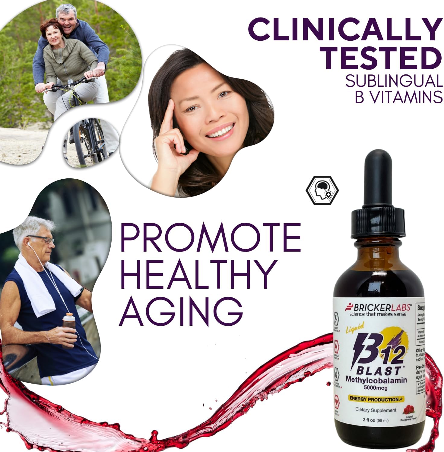 Bricker Labs B12 Blast Methylcobalamin 1000mcg, Great Tasting Sublingual Liquid Energy Vitamins -Vegan B12 Vitamins, Sustained Energy and Cellular Energy Supplement - 59-Day Servings