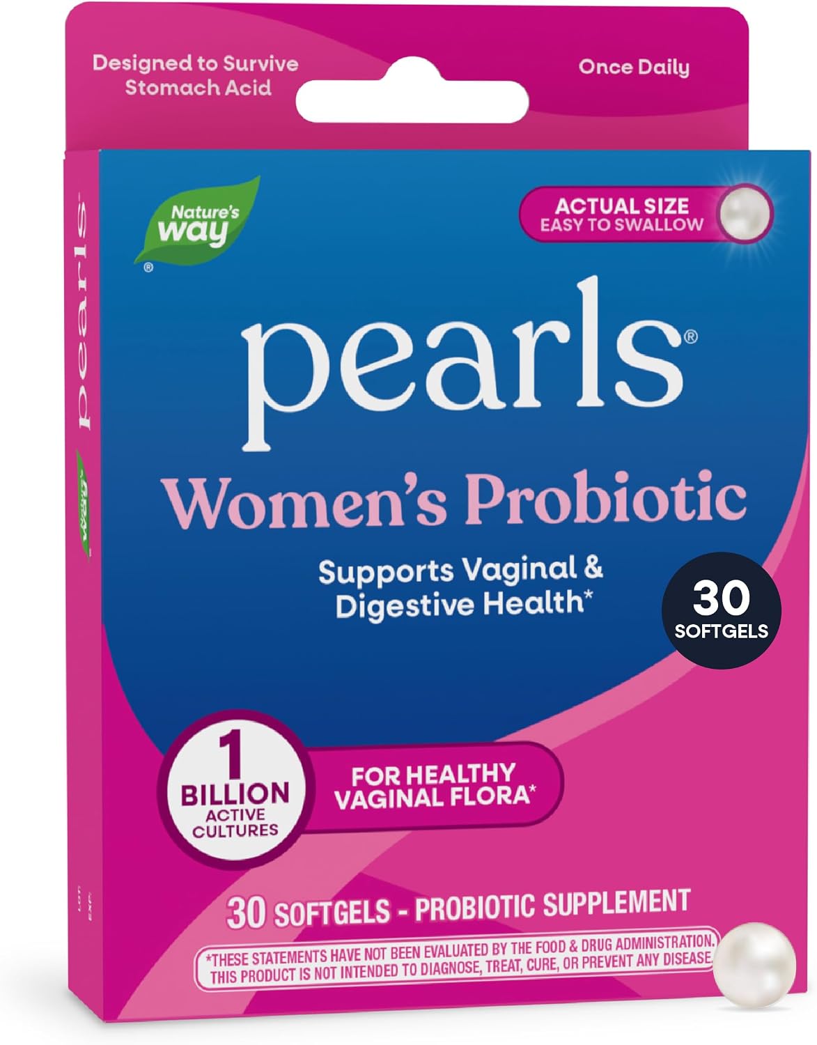 Nature's Way Women's Probiotic Pearls, Supports Vaginal Health*, 30 ct | Supports Vaginal & Digestive Health*, 1 Billion Live Cultures, Protects Against Occasional Bloating & Constipation*, Softgels