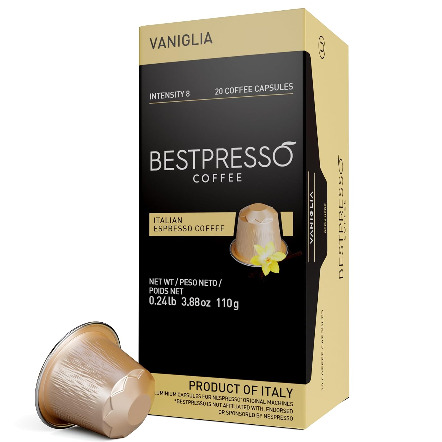 Bestpresso Coffee for Nespresso Original Machine 120 pods Certified Genuine Espresso Flavored Pack Vanilla Pods Compatible with Nespresso Original