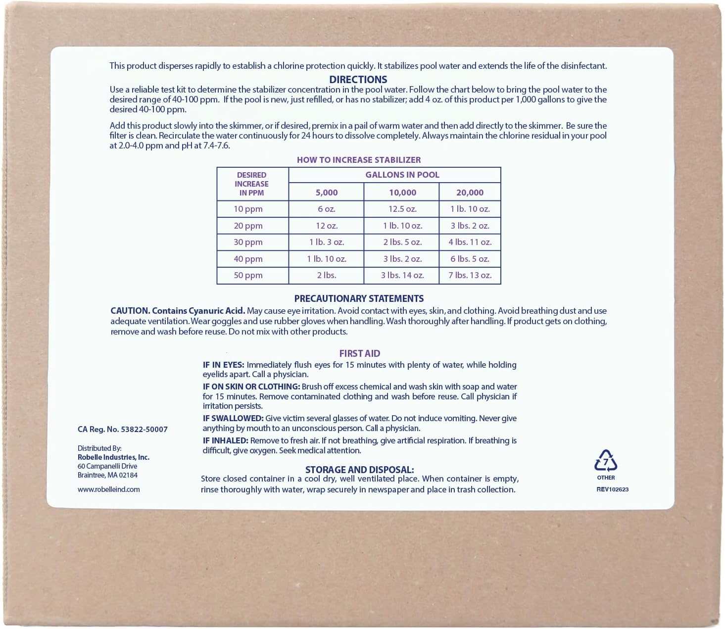 Robelle 4-Pounds Premium Chlorine Stabilizer and Conditioner | Concentrated Cyanuric Acid for Pools, Pool Stabilizer, Helps Chlorine Last Longer, 6 oz raises CYA 10 ppm per 5,000 gallons