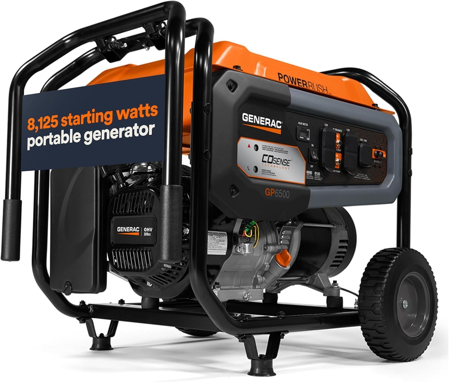 Generac 12,500 Starting Watt Tri-Fuel Portable Generator, Electric Start | Gas, Propane, Or Natural Gas Fuel Options, COsense CO Detection, 9.5 Hour Runtime, Emergency Home Backup, 49 State Compliant