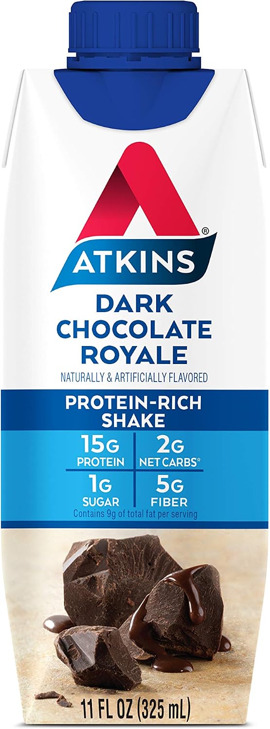 Atkins Dark Chocolate Royale Protein-Rich Shake. Rich and Creamy with Protein. Keto-Friendly and Gluten Free. (4 Shakes), 11 Fl Oz