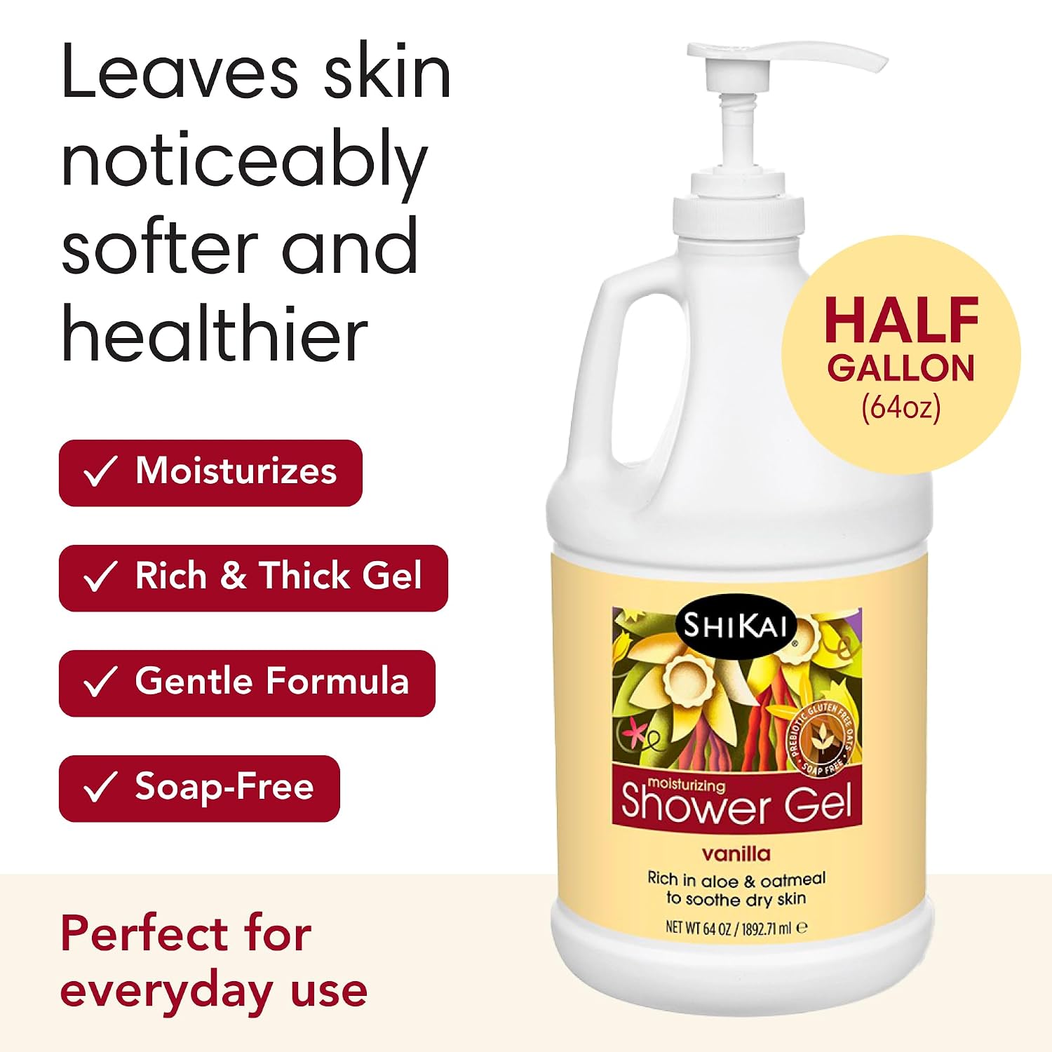 ShiKai Daily Moisturizing Shower Gel (Sandalwood, 12oz, Pack of 3) | Gentle Formula | Aloe Vera & Oatmeal for Soft, Healthy Skin | Dry Skin Relief