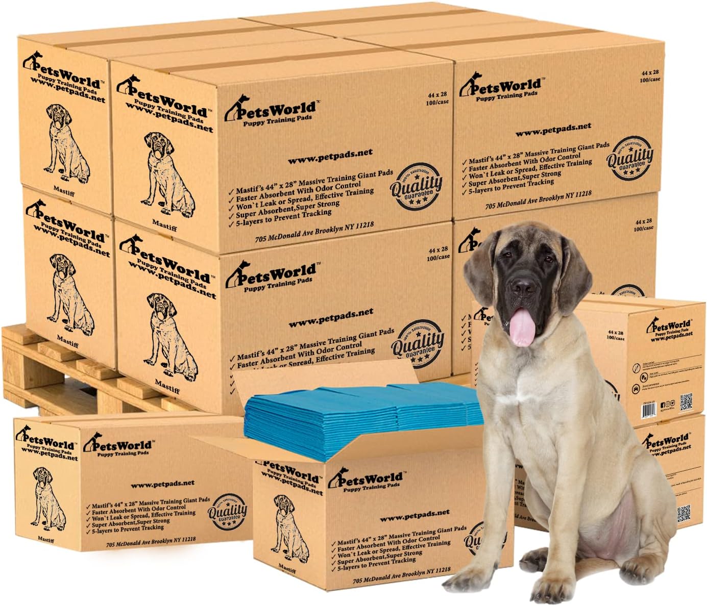 PetsWorld 2XL Dog Pee Pads 28"x44" 1200 Count – Extra Large Pet Pee Pads for Dogs & Puppies, Heavy Duty Leak-Proof Dog Training Pads
